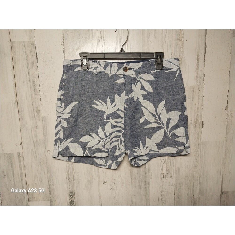 Old Navy Y2K Everyday Shorts Womens 10 Linen Blend Blue Tropical Resort Wear